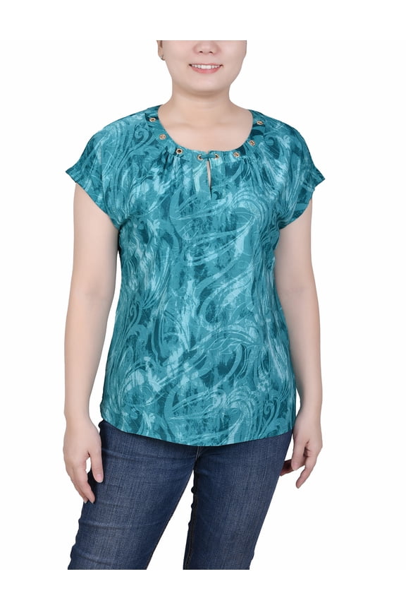 Women's Petite Extended Sleeve Top with Grommets