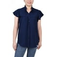 thumbnail image 1 of NY Collection Women's Petite Flutter Sleeve Ruffle Neck Blouse, 1 of 4