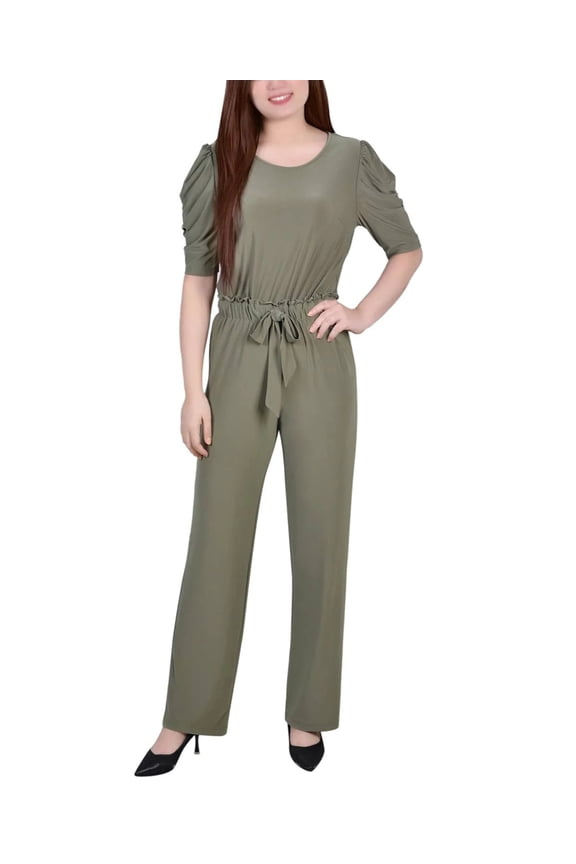 Women's Petite Green Elbow Sleeve Jumpsuit
