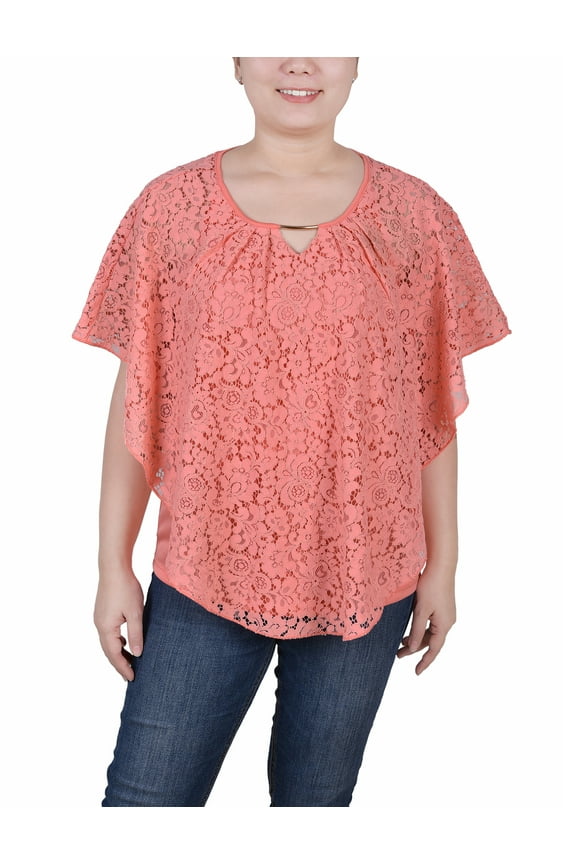 Women's Petite Lace Poncho with Bar