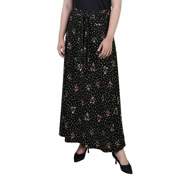 NY Collection Women's Petite Maxi Skirt With Sash Waist Tie
