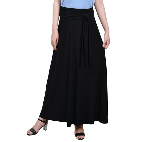 NY Collection Women's Petite Maxi Skirt With Sash Waist Tie
