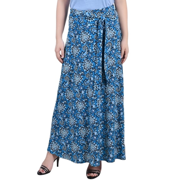 NY Collection Women's Petite Maxi Skirt With Sash Waist Tie
