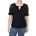 thumbnail image 1 of NY Collection Womens Short Ruffle Sleeve Rhinestone Keyhole Knit Blouse, Black, Petite, PM, 1 of 4