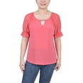 thumbnail image 1 of NY Collection Women's Petite Short Ruffle Sleeve Top with Rhinestones, 1 of 4