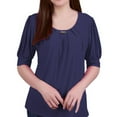 thumbnail image 1 of NY Collection Womens Balloon Sleeve Knit Blouse, Blue, Petite, PM, 1 of 4