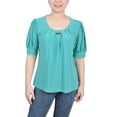 thumbnail image 1 of NY Collection Women's Petite Short Sleeve Balloon Sleeve Top with Hardware, 1 of 4