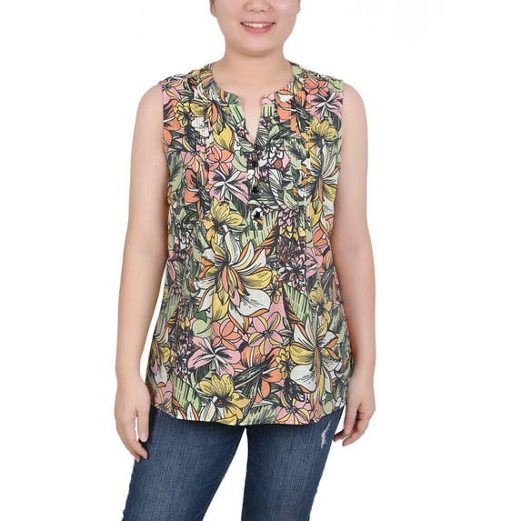 NY Collection Women's Petite Sleeveless Pintucked Blouse