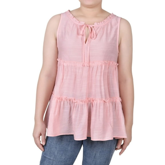 NY Collection Womens Tiered Sleeveless Blouse Top, Pink, Petite, PM