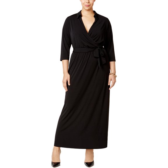 NY Collection Faux-Wrap Maxi Dress Black Plus Size 2X
