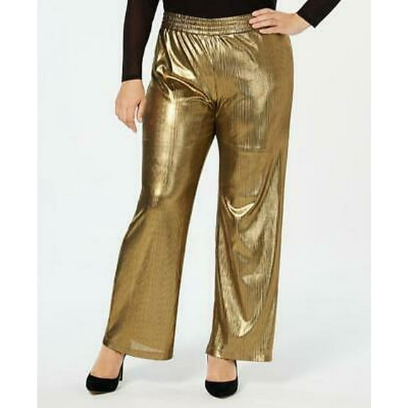 NY Collection Women's Plus Gold Metallic Striped Wide Leg Pants Size 3XP
