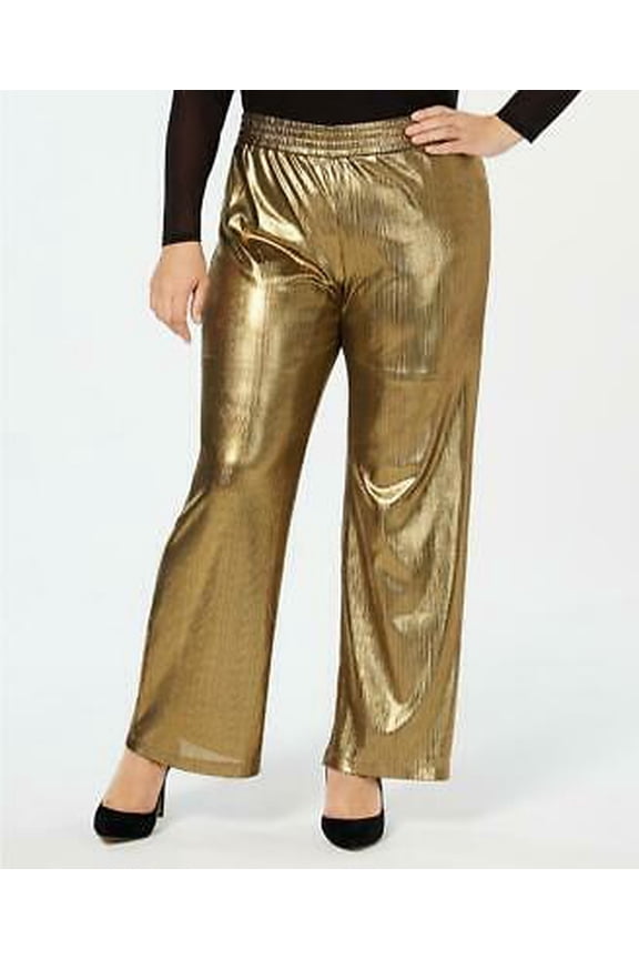 Women's Plus Gold Metallic Striped Wide Leg Pants Size 3XP