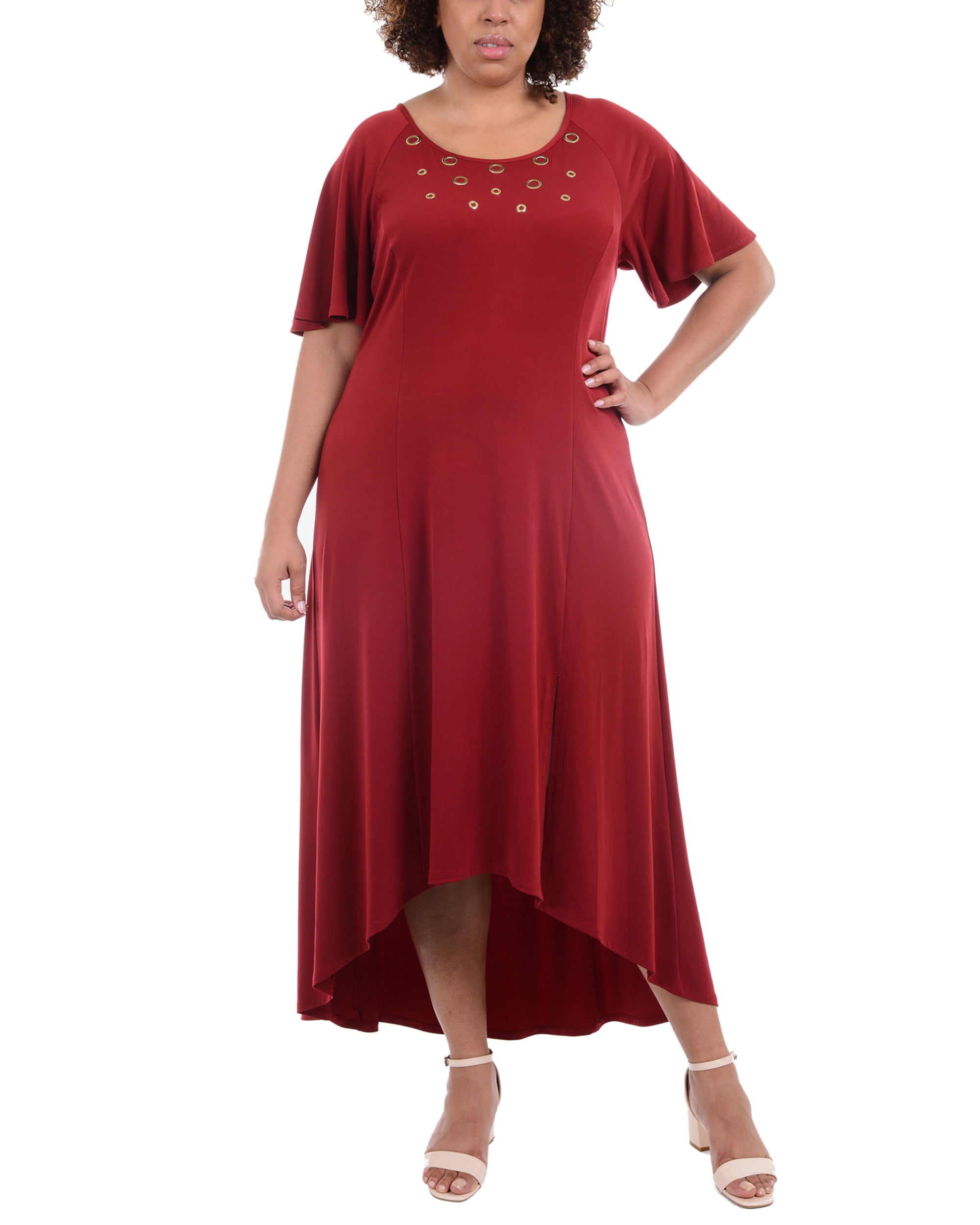 NY Collection Women's Plus Matte Grommet Maxi Dress Red Size 2X