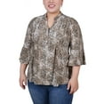 thumbnail image 1 of NY Collection Women's Plus Size 3/4 Bell Sleeve Pleat Front Y Neck Top, 1 of 4