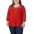 thumbnail image 1 of NY Collection Women's Plus Size 3/4 Sleeve Ringed Top with Mesh, 1 of 4
