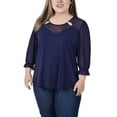 thumbnail image 1 of NY Collection Women's Plus Size 3/4 Sleeve Ringed Top with Mesh, 1 of 4