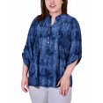 thumbnail image 1 of NY Collection Women's Plus Size 3/4 Sleeve Roll Tab Y Neck Top, 1 of 4