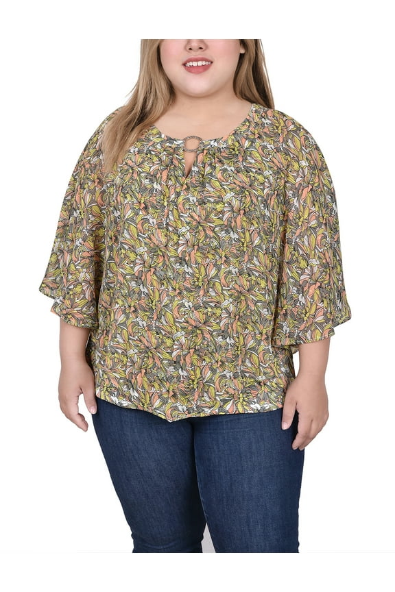 Women's Plus Size Chiffon Poncho Top with Ring