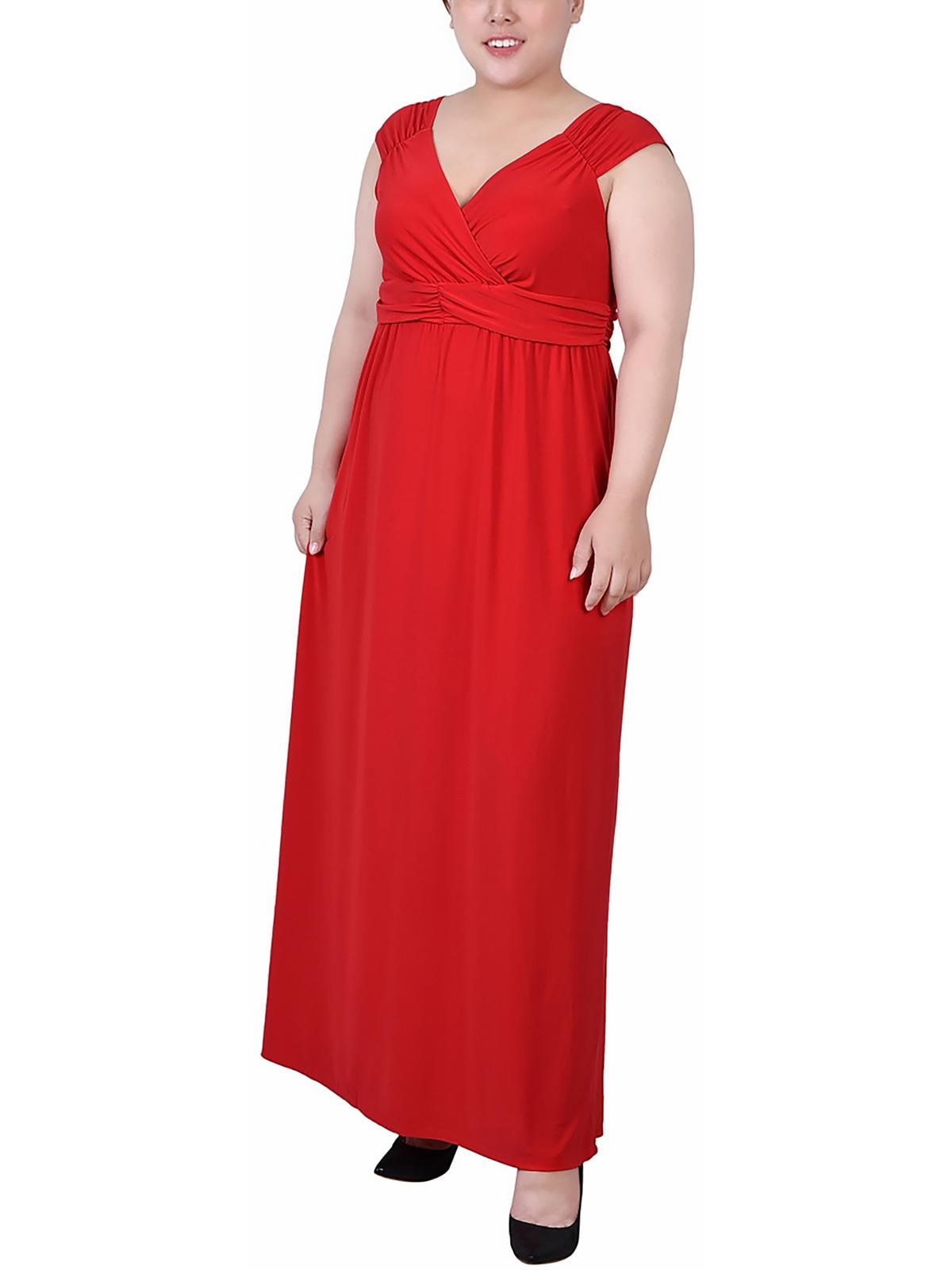 Ny Collection Plus Size Ruched Empire Maxi Dress - Chinese Red - 1X