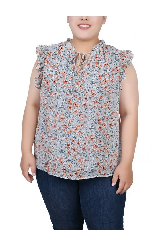 Women's Plus Size Ruffled Sleeve Blouse with Tie Closure