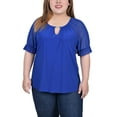 thumbnail image 1 of NY Collection Women's Plus Size Short Ruffle Sleeve Top with Rhinestones, 1 of 4