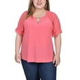 thumbnail image 1 of NY Collection Women's Plus Size Short Ruffle Sleeve Top with Rhinestones, 1 of 4