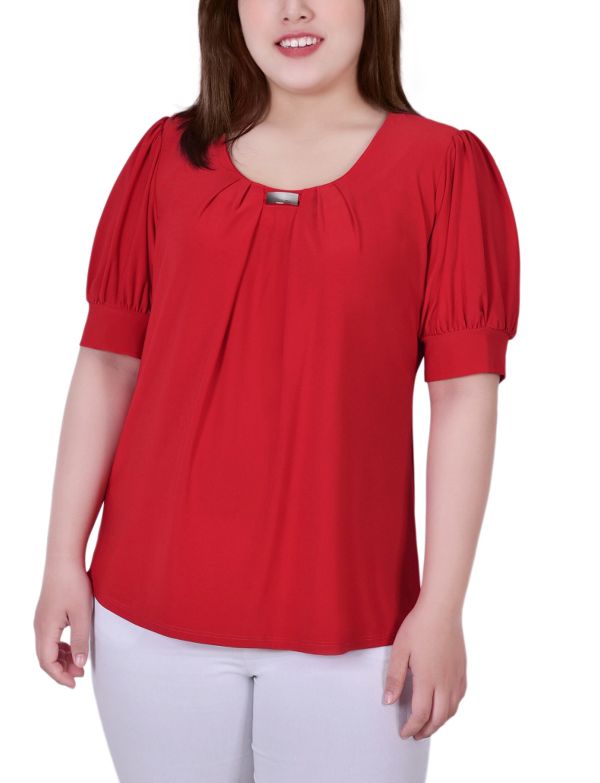 NY Collection Women's Plus Size Short Sleeve Balloon Sleeve