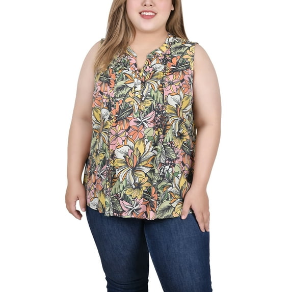 NY Collection Women's Plus Size Sleeveless Pintucked Blouse