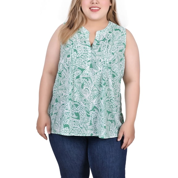 NY Collection Women's Plus Size Sleeveless Pintucked Blouse