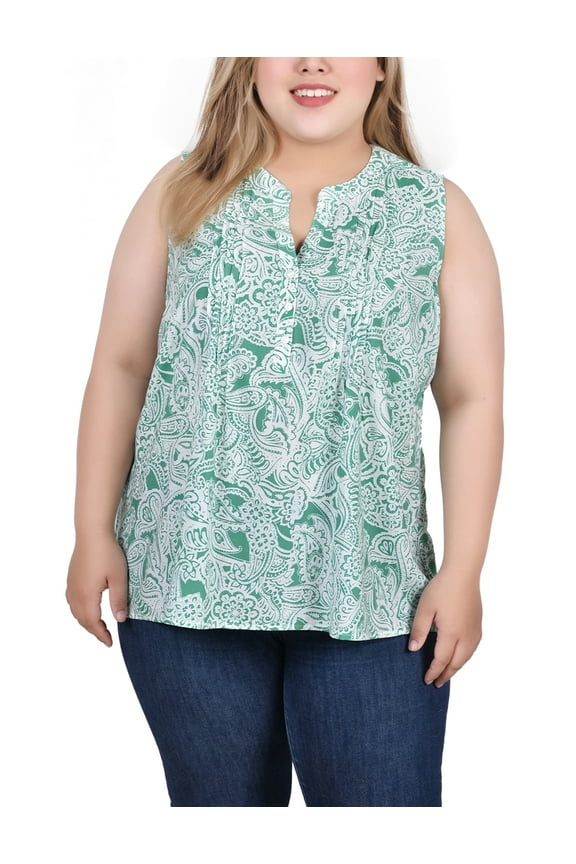 Women's Plus Size Sleeveless Pintucked Blouse