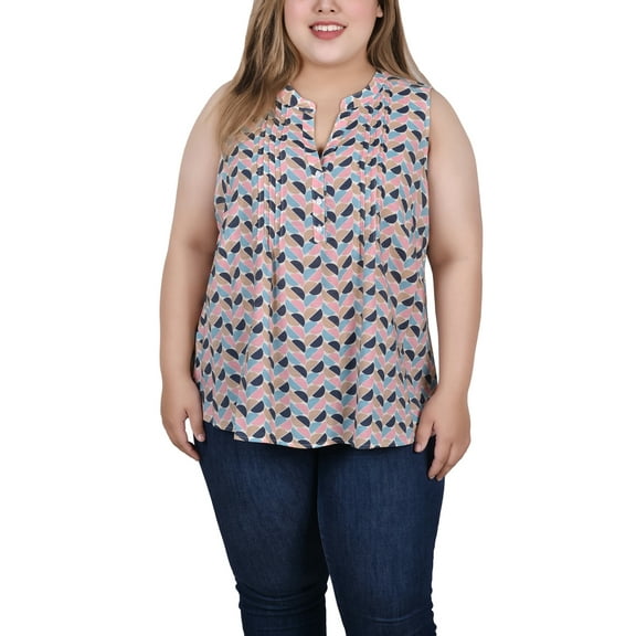 NY Collection Women's Plus Size Sleeveless Pintucked Blouse