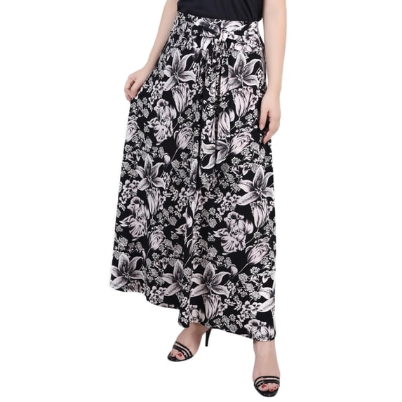 NY Collection Women's Printed Maxi Skirt Black Size Petite Large
