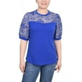 thumbnail image 1 of NY Collection Women's Puff Lace-Sleeve Top, 1 of 4