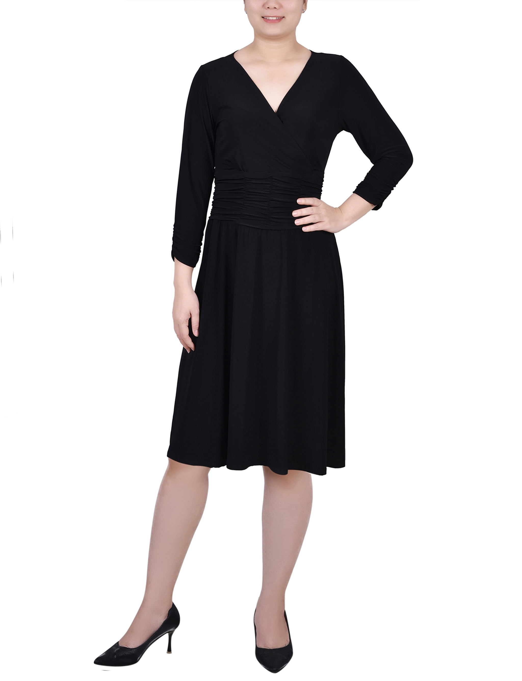 ny collection plus size ruched a-line dress NY Collection Plus Size Ruched A-Line Dress - Black