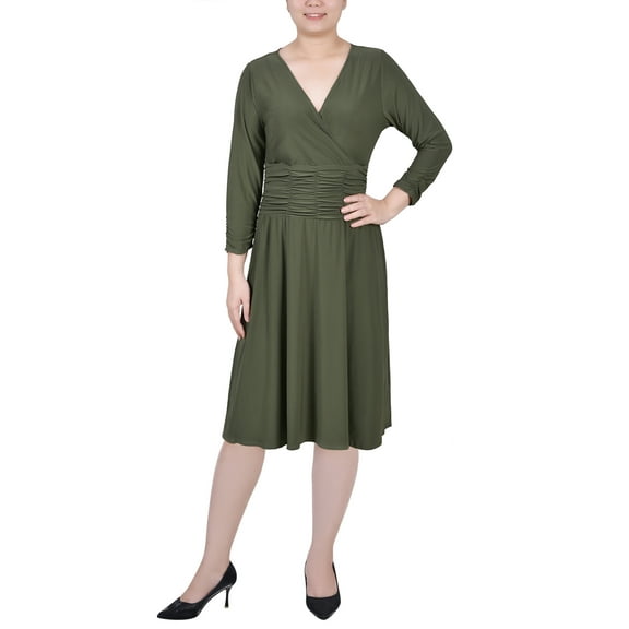 NY Collection Women's Ruched A-Line Dress