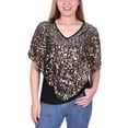 thumbnail image 1 of NY Collection Women's Sequin Poncho Top Gold Size Petite Large, 1 of 3