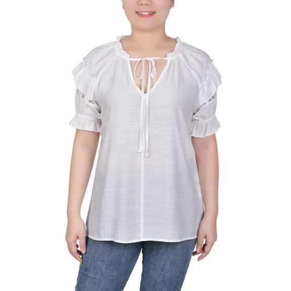 NY Collection Women's Short Ruffled Sleeve Blouse