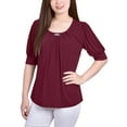 thumbnail image 1 of NY Collection Women's Short Balloon Sleeve Top Rhododendron Size XL, 1 of 4