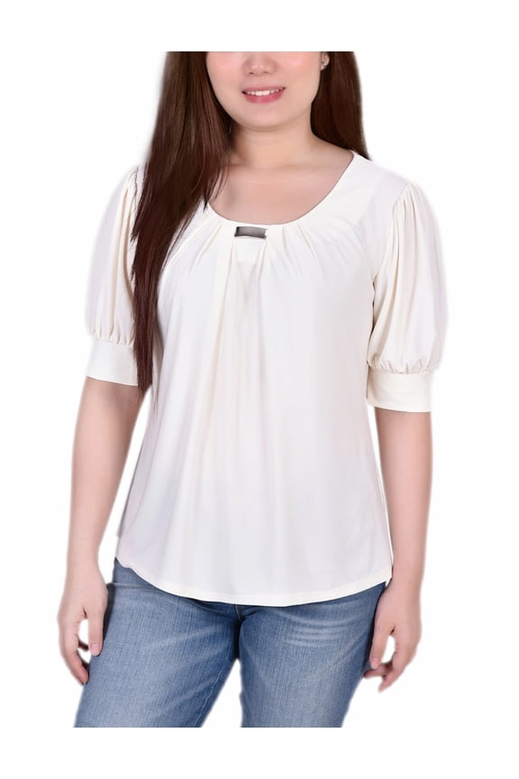 Women's Short Sleeve Balloon Sleeve Top With Hardware