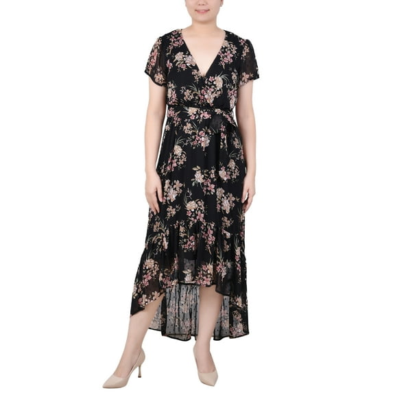 NY Collection Women's Short Sleeve Hankerchief Hem Chiffon Dress