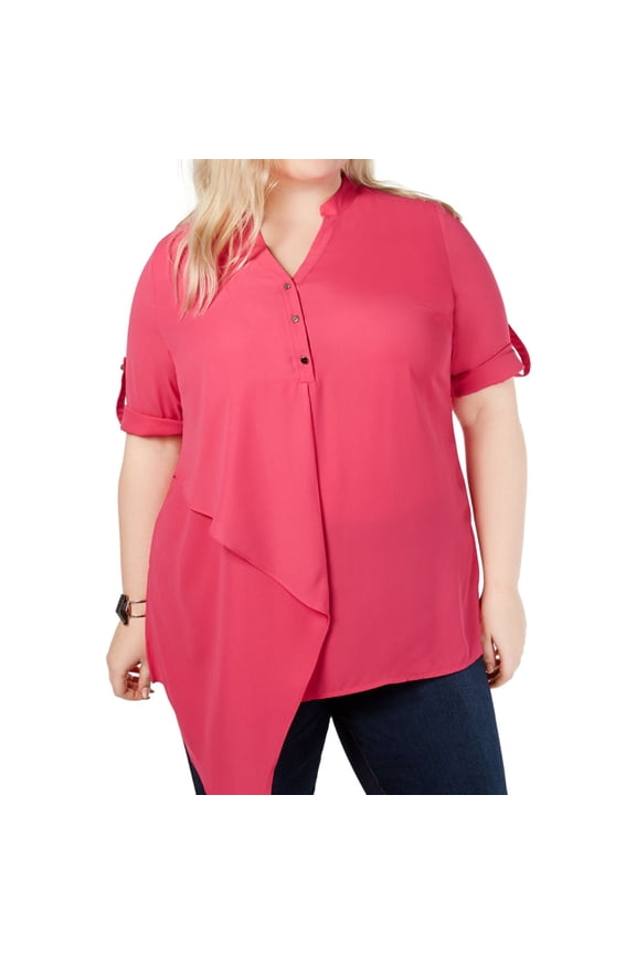 Womens Asymmetrical Pullover Blouse, Pink, Plus Size, 2X