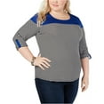 thumbnail image 1 of NY Collection Womens Colorblocked Pullover Blouse, Blue, 2X, 1 of 2