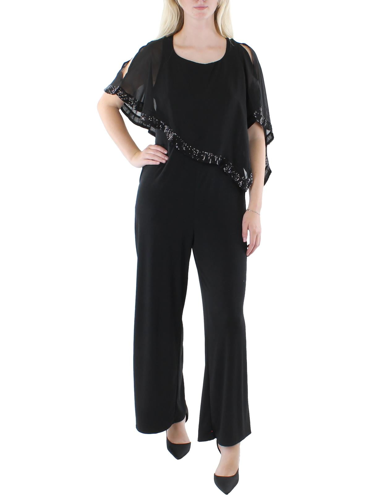 NY Collection Womens Drapey Sequined Jumpsuit