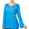 thumbnail image 1 of NY Collection Womens Embroidered Pullover Blouse, Blue, Small, 1 of 1