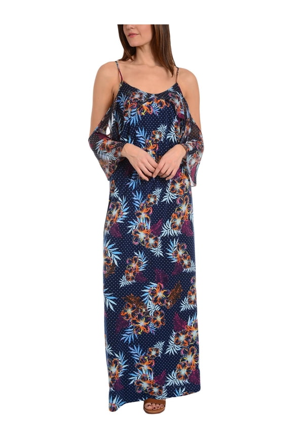 Womens Floral Print Polka Dot Maxi Dress