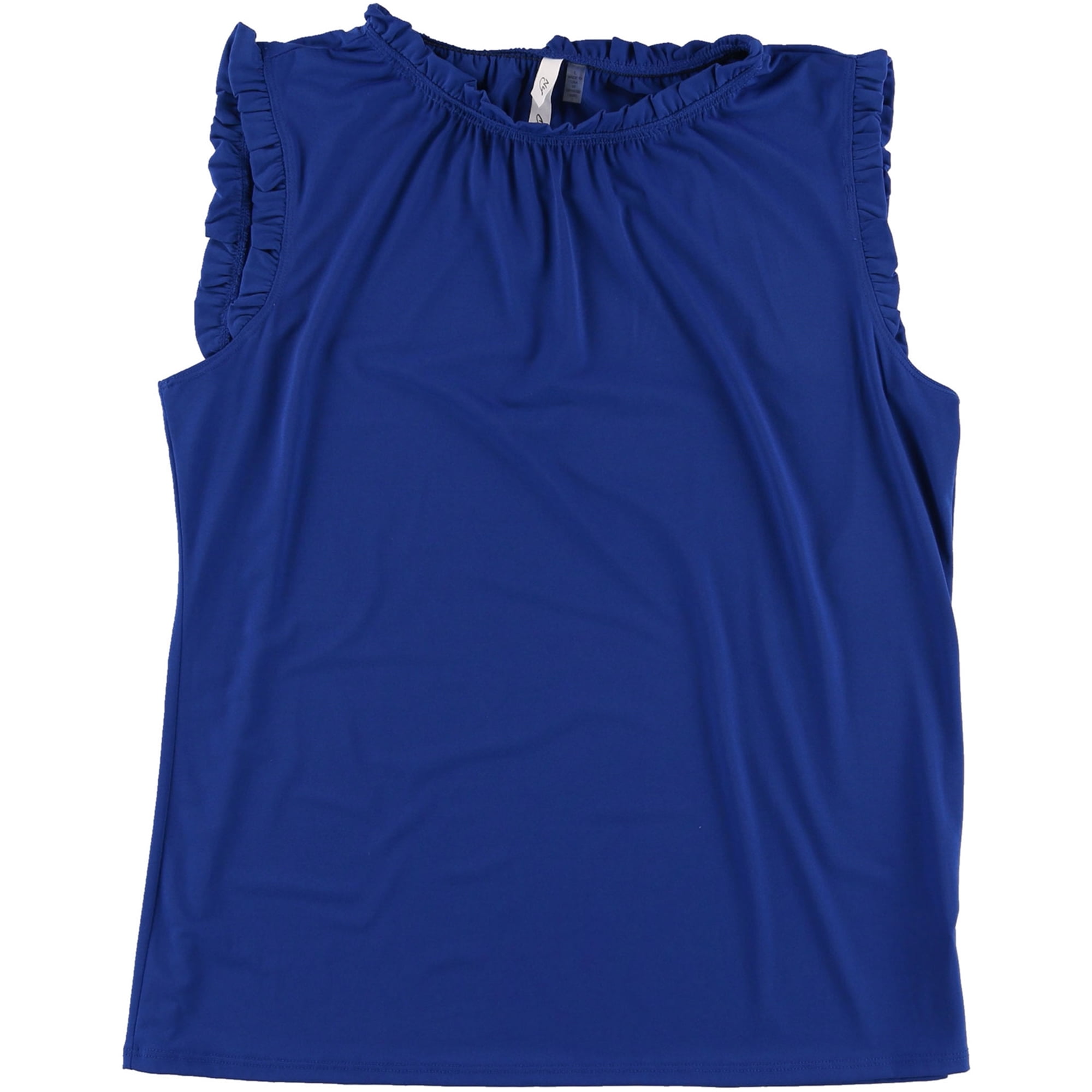 NY Collection Womens Flutter Knit Pullover Blouse, Blue, Large