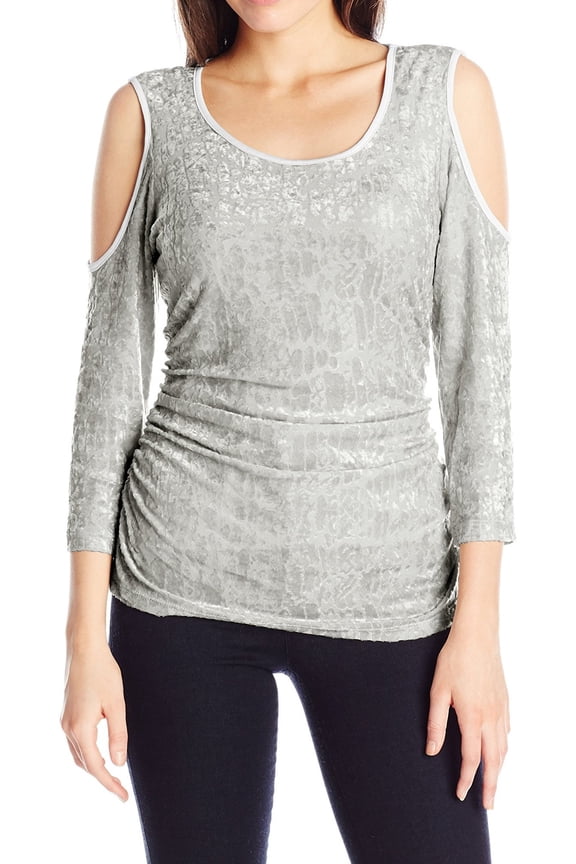 Womens Grey Cold-Shoulder Burnout Velour Top XL