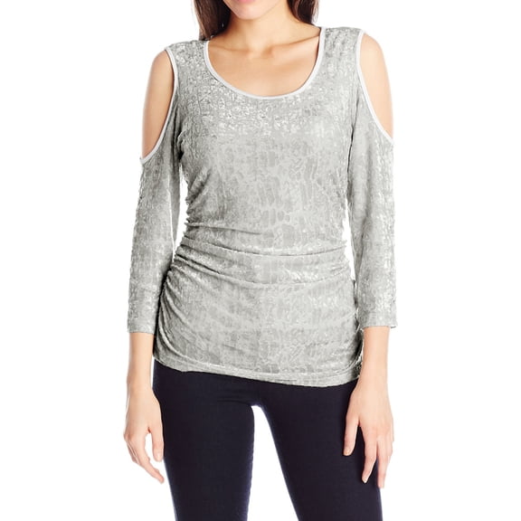 NY Collection Womens Grey Cold-Shoulder Burnout Velour Top XL
