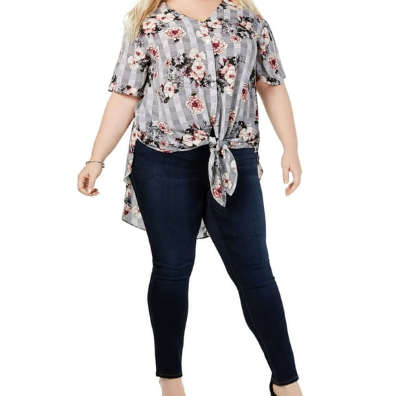 NY Collection Womens High Low Button Down Blouse, Pink, Plus Size, 3X