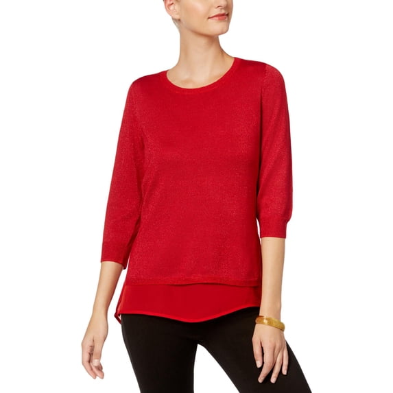 NY Collection Womens Knit Layered Pullover Sweater